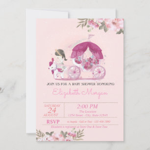 Invitation Fille mignonne, Carrosse , Baby Shower Floral