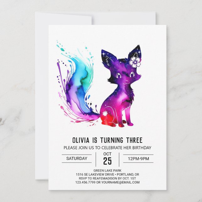 Invitation Fille mignonne Fox numérique fille anniversaire (Devant)