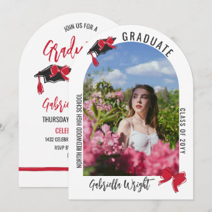 Invitation Fille mignonne Red Bows Arch Graduation Celebratio