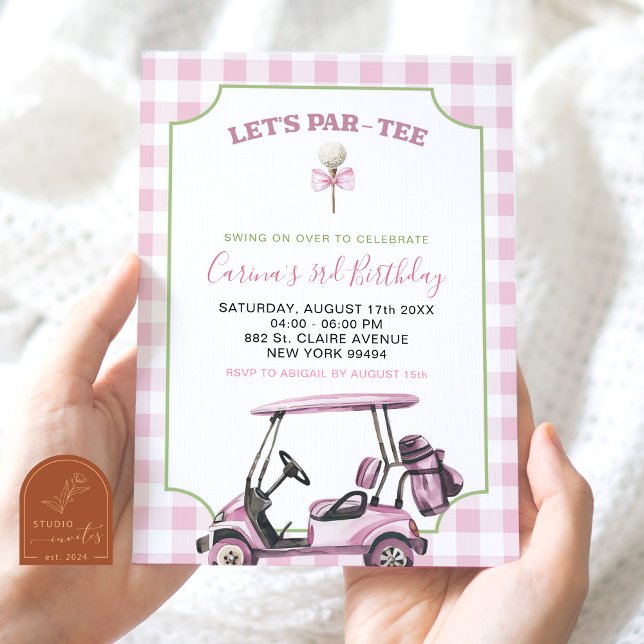 Invitation Fille mignonne rose golf anniversaire Par-tee (Créateur téléchargé)