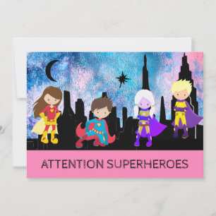 Invitation *~* Fille mignonne SUPERHEROS Anniversaire de enfa