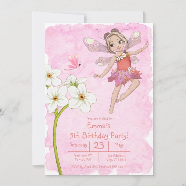 Invitation Fille mignonne Whimsical Rouge rose libellule Anni (Devant)