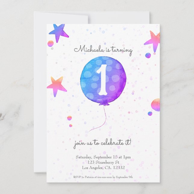 Invitation Fille moderne 1er anniversaire (Devant)