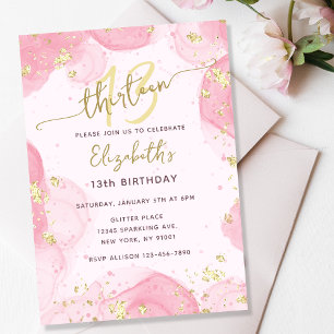 Invitation Fille moderne Abstrait encre rose Faux Parties sci
