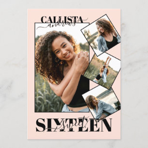 Invitation Fille moderne Blush Rose Noir Quatre Photo Sweet 1