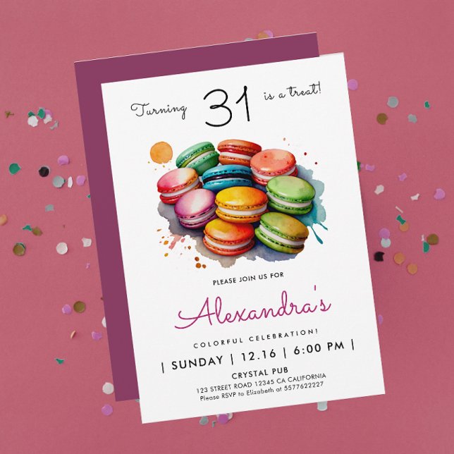 Invitation Fille Moderne Chic Macarons Sucrés Aquarelle Arc-e (Créateur téléchargé)