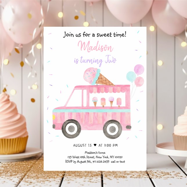 Invitation Fille moderne Cream Camion Anniversaire (Créateur téléchargé)