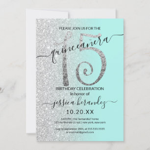 Invitation Fille moderne Mint Parties scintillant Argent Ombr