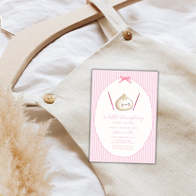 Invitation Fille Moderne Rose Fête de Naissance Dumpling Asia (Pink Modern Girl Bow Asian Dumpling Baby Shower Invitation)