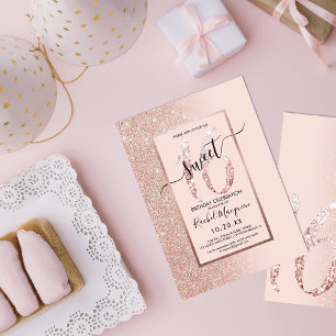 Invitation Fille moderne rose rose Parties scintillant or Omb