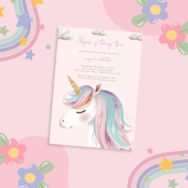 Invitation Fille moderne Unicorn Anniversaire (Créateur téléchargé)