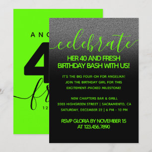 Invitation Fille moderne vert brillant 40 et frais