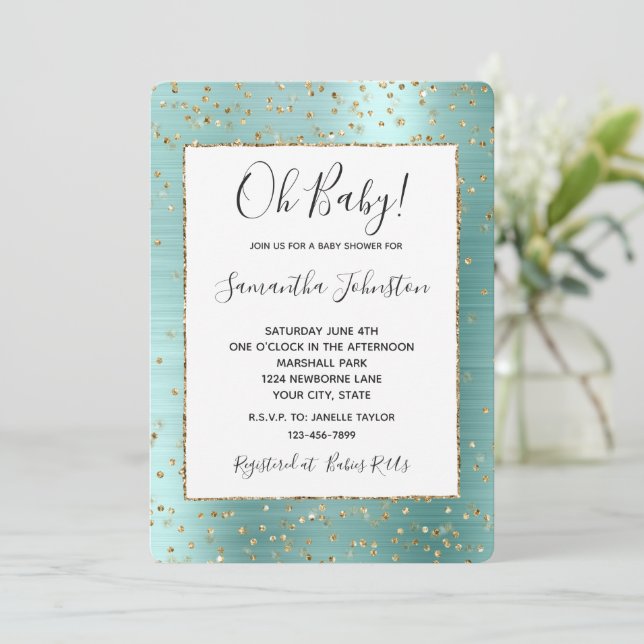 Invitation Fille Monnaie Glam Gold Baby shower Confetti (Debout devant)