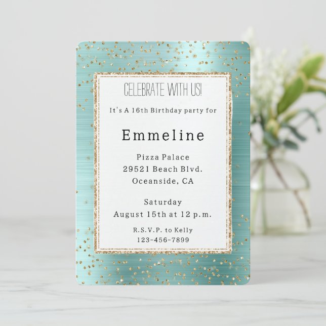 Invitation Fille Monnaie Glam Gold Sparkle Confetti Anniversa (Debout devant)