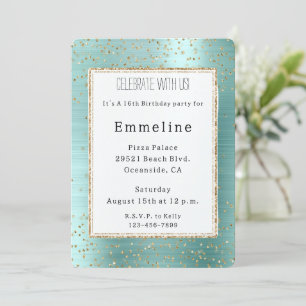 Invitation Fille Monnaie Glam Gold Sparkle Confetti Anniversa