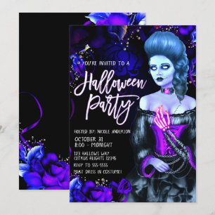 Invitation Fille morte lumineuse Roses violettes Soirée Hallo