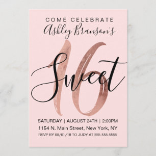 Invitation Fille Noir Blush Rose Rose Or Foil Douce 16