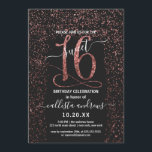 Invitation Fille Noir Rose Or Confetti Bordure Sweet 16<br><div class="desc">Cette invitation élégante et chic à la fête d'anniversaire en sweet sixteen est parfaite pour la journée spéciale de votre jeune fille adolescente. Il comporte une bordure en confetti en parties scintillant or brillant imbriquée rose avec un grand "16" assorti sur un arrière - plan noir simple. C'est glamour, luxueux,...</div>