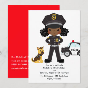 Invitation Fille noire Police Officier Parti Anniversaire