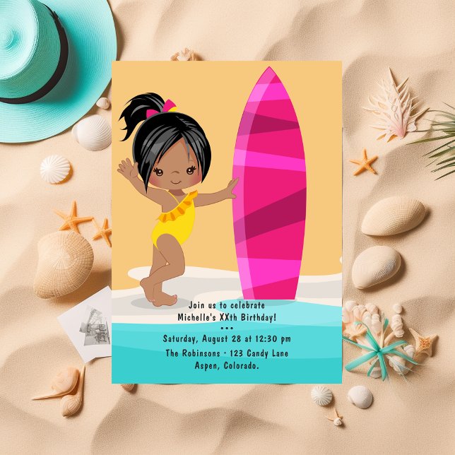 Invitation Fille noire Summer Beach fête d'anniversaire (Créateur téléchargé)