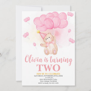 Invitation Fille Nounours Anniversaire, Ballons Aquarelles