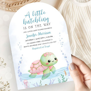 Invitation Fille nouveau-né tortue de mer Arche rose Baby Sho