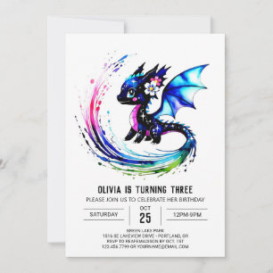 Invitation Fille numérique Dragon sur mesure Anniversaire