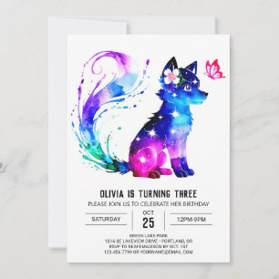 Invitation Fille numérique Wolf coloré modifiable Anniversair