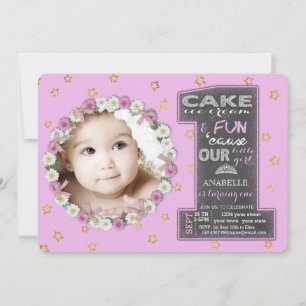 Invitation Fille numéro un photo Anniversaire 1ère année en o