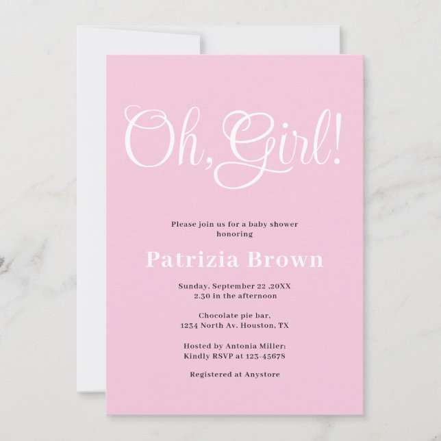Invitation Fille Oh Fête Prénatale Rose  (Devant)