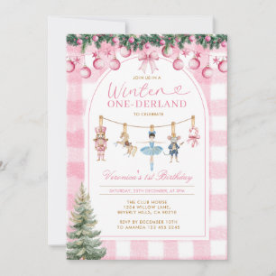 Invitation Fille One-derland Hiver Rose Casse-Noisette Annive