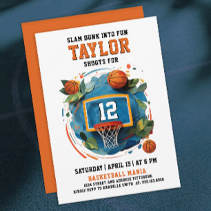 Invitation Fille Orange Basketball Anniversaire Sport Cool Fu