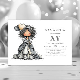 Invitation Fille originale et chic, esquisse d'anniversaire, 