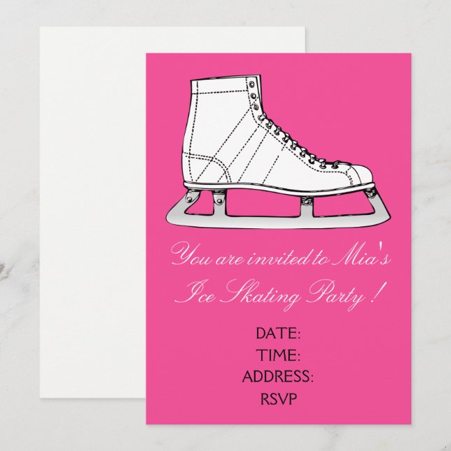 Invitation Fille ou ado de patinage sur glace (Devant / Derrière)