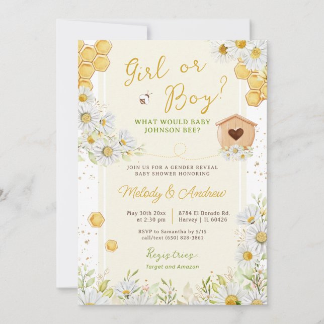 Invitation Fille ou garçon Bumblebee Baby shower de révélatio (Devant)