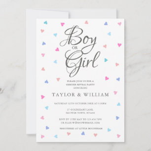 Invitation Fille ou garçon Cœurs roses et bleus Fête de révél