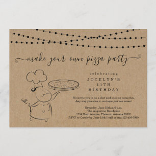 Invitation Fille ou garçon Pizza Making Birthday Party