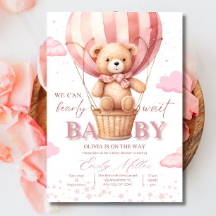 Invitation Fille ours en peluche ballon ours à peine attendre