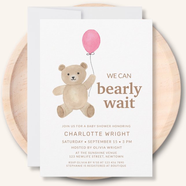 Invitation Fille Ourson Baby Shower (Créateur téléchargé)