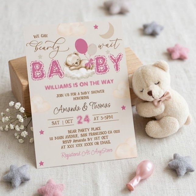 Invitation Fille ourson Fête prénatale (Créateur téléchargé)