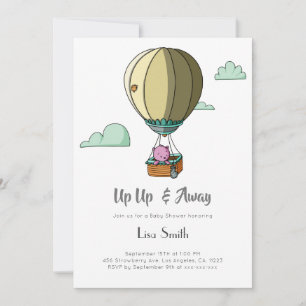 Invitation Fille Ourson Montgolfière Rose Baby Shower