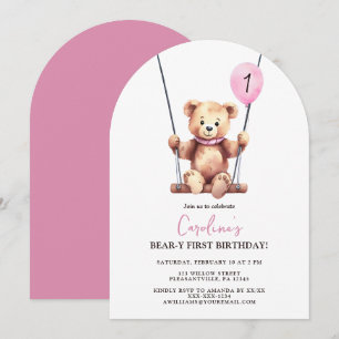 Invitation Fille Ourson Premier Anniversaire