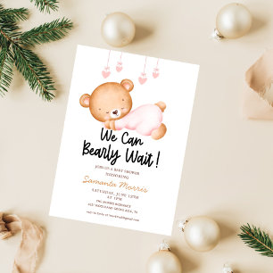 Invitation fille ourson rose aquarelle drôle baby shower