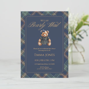Invitation Fille Ourson Tartan Carreaux Classique Baby Shower