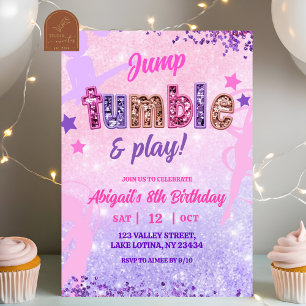 Invitation Fille Pailletée Violette Anniversaire Gymnastique