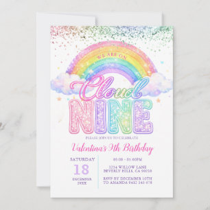Invitation Fille Paillettes Arc-en-ciel Pastel Cloud Nine Ann