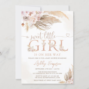 Invitation Fille Pampas Pampas Boho Rose Grass Baby shower fi