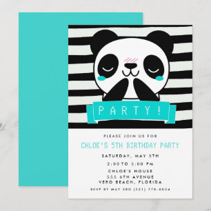 Invitation Fille Panda Turquoise 5e fête d'anniversaire