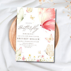 Invitation Fille Papillon Baby Shower Rose Bohème Garden Part