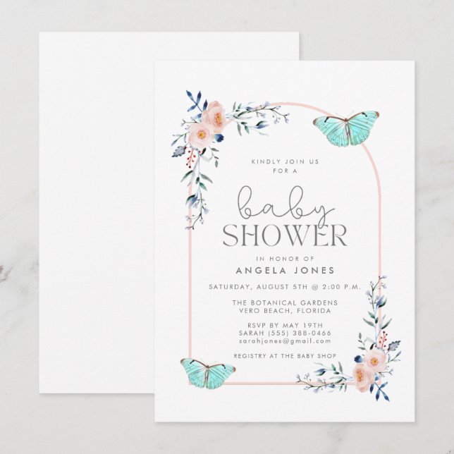 Invitation Fille Papillon de Jardin Baby Shower (Devant / Derrière)